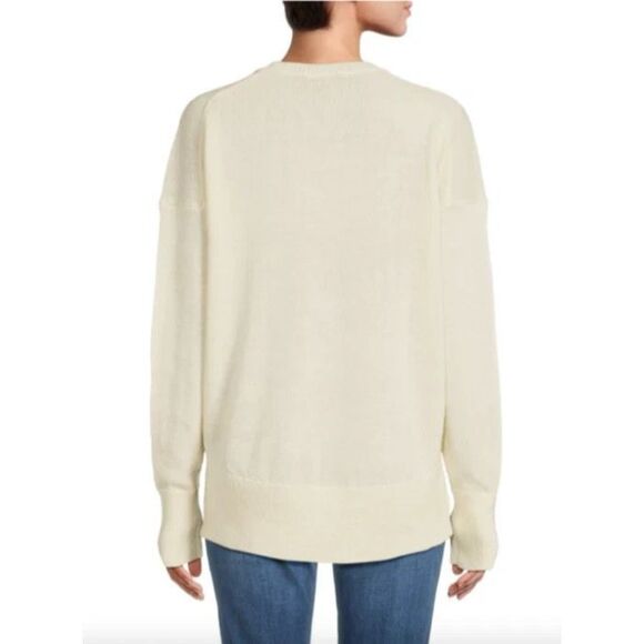 New Theory Karenia Wool Blend V-Neck Sweater in Ivory Size Medium - Picture 3 of 6